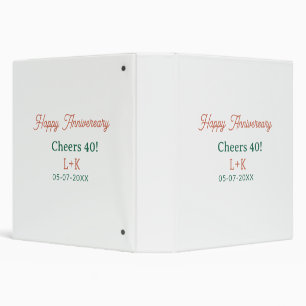 Cheers 40 happy anniversary orange green name date 3 ring binder