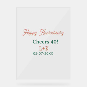 Cheers 40 happy anniversary orange green name date acrylic sign