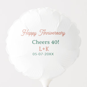 Cheers 40 happy anniversary orange green name date balloon