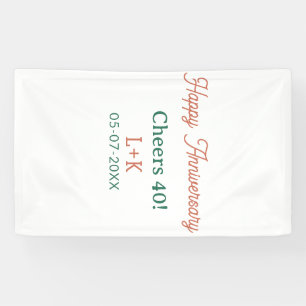 Cheers 40 happy anniversary orange green name date banner