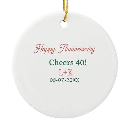 Cheers 40 happy anniversary orange green name date ceramic ornament