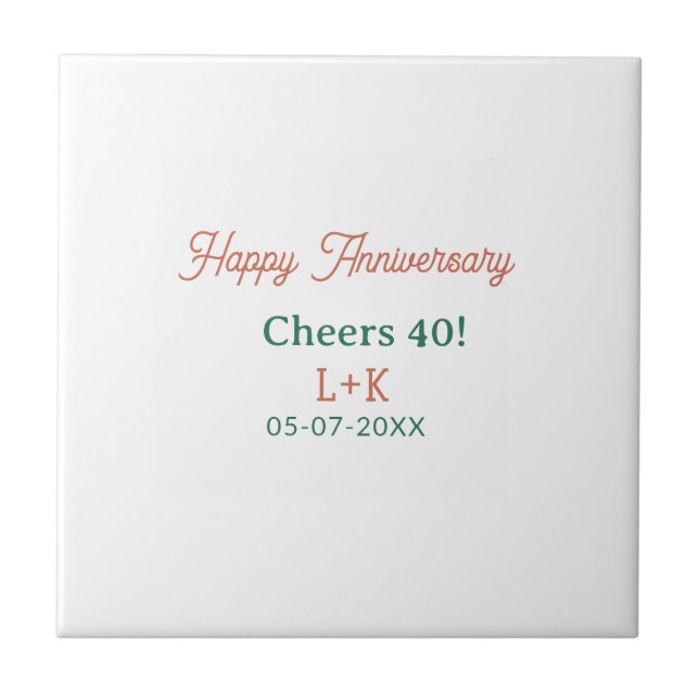 Cheers 40 happy anniversary orange green name date ceramic tile (Front)