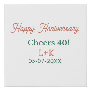 Cheers 40 happy anniversary orange green name date faux canvas print