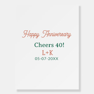 Cheers 40 happy anniversary orange green name date foam board