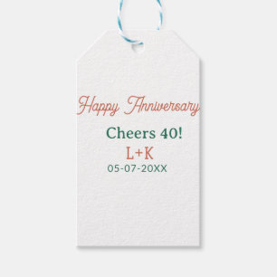 Cheers 40 happy anniversary orange green name date gift tags