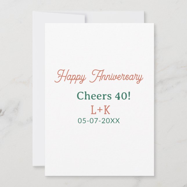 Cheers 40 happy anniversary orange green name date invitation (Front)