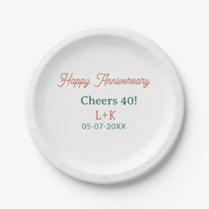 Cheers 40 happy anniversary orange green name date paper plates