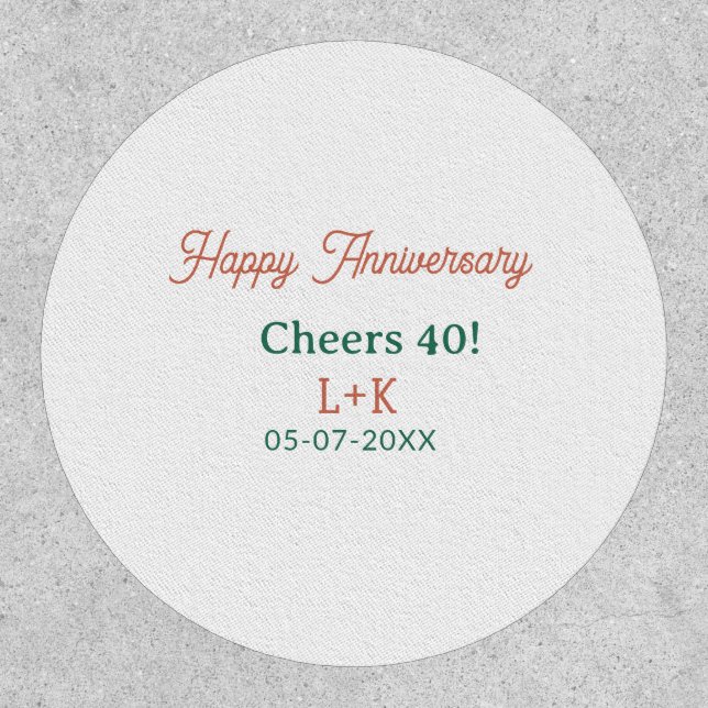 Cheers 40 happy anniversary orange green name date patch (Front)