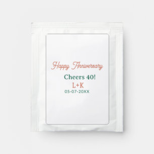 Cheers 40 happy anniversary orange green name date tea bag drink mix