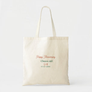 Cheers 40 happy anniversary orange green name date tote bag