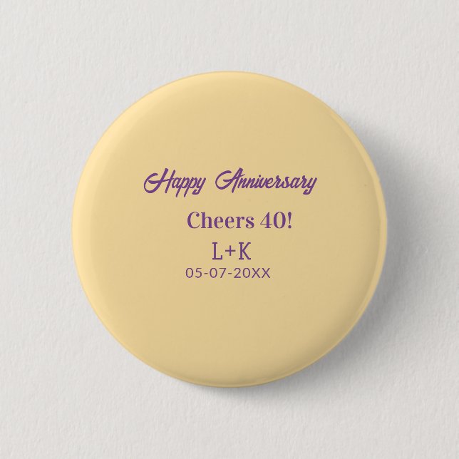 Cheers 40 happy anniversary purple orange pastel n button (Front)