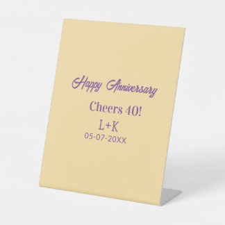 Cheers 40 happy anniversary purple orange pastel n pedestal sign
