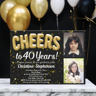 Cheers 40 Years 40th Birthday Then and Now Photo Invitation