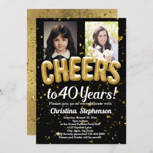 Cheers 40 Years 40th Birthday Then and Now Photo Invitation