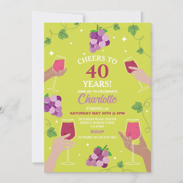 Cheers 40th Birthday Wine Tasting Party Any Age Invitation (Front)