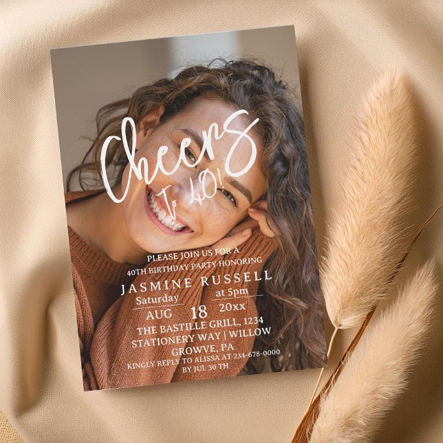 Cheers 40th Modern Photo Birthday For Women Invitation (Creator Uploaded)