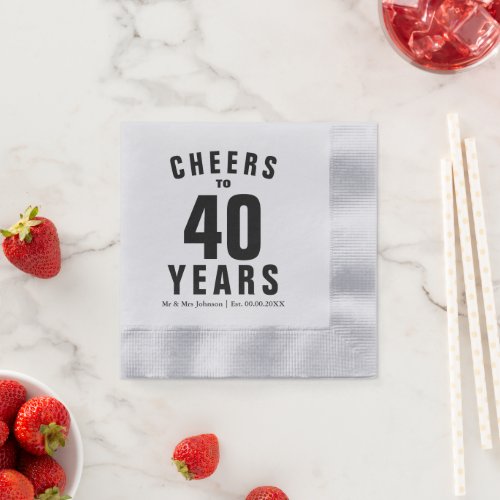 Cheers 40th wedding anniversary silver coined napkins