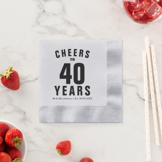 Cheers 40th wedding anniversary silver coined napkins (Insitu)