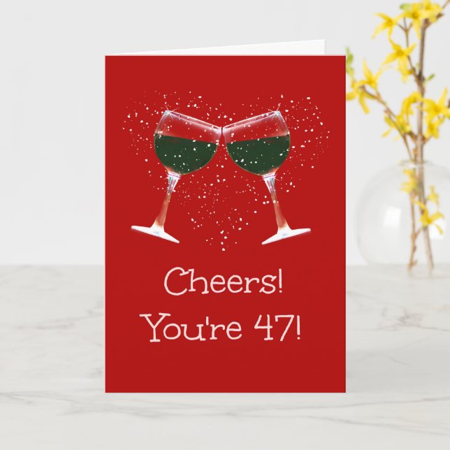 Cheers 47th Birthday Wine Card (Yellow Flower)
