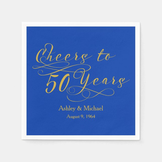 Cheers 50 Years Blue 50th Wedding Anniversary Napkins (Front)