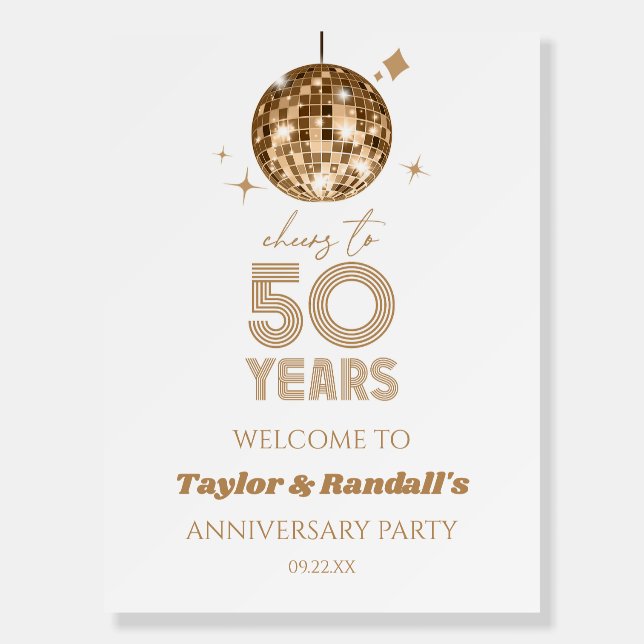 Cheers 50 Years Wedding Anniversary Welcome Sign (Front)