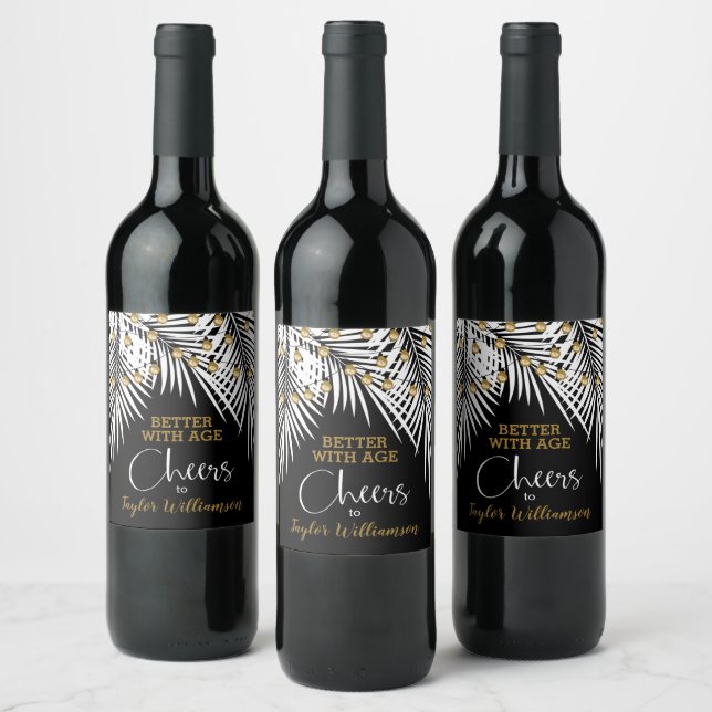 Cheers 50th Birthday Black and Gold Wine Label (Bottles)
