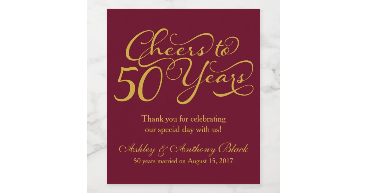 Cheers 50th Wedding Anniversary Personalized Wine Label | Zazzle.com