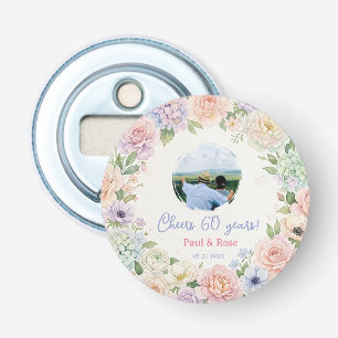 cheers 60 years purple pink pastel floral photo na bottle opener