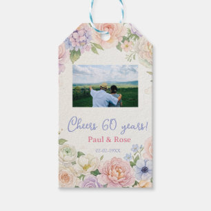 cheers 60 years purple pink pastel floral photo na gift tags