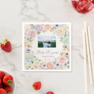cheers 60 years purple pink pastel floral photo na napkins