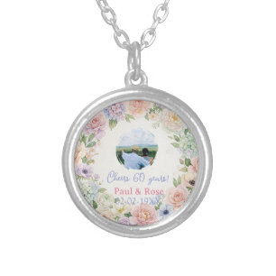 cheers 60 years purple pink pastel floral photo na silver plated necklace