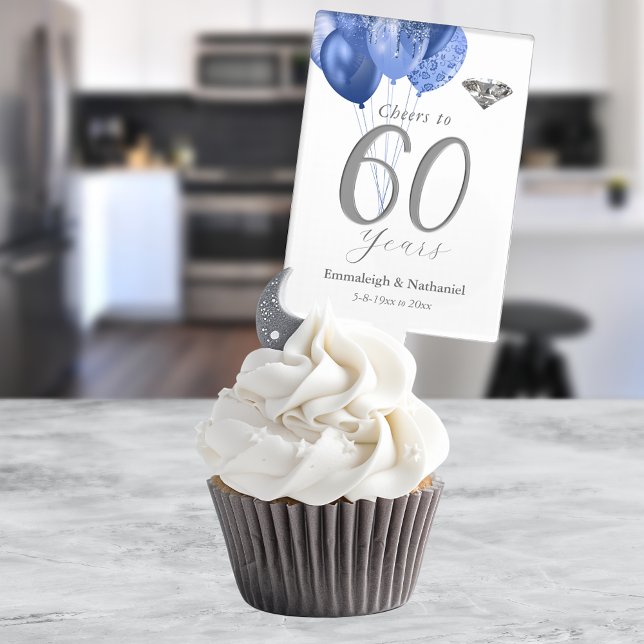 Cheers 60 Yrs Silver Balloons Wedding Anniversary Cake Topper (Creator Uploaded)