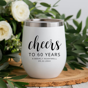Cheers 60th Birthday Party Black Script Thermal Wine Tumbler