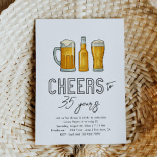 Cheers Adult Birthday Invitation   Beer Invitation