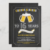 Cheers and Beers 16th Birthday Invitation Card (Front/Back)
