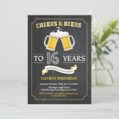 Cheers and Beers 16th Birthday Invitation Card (Standing Front)