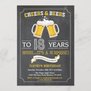 Cheers and Beers 18th Birthday Invitation Card