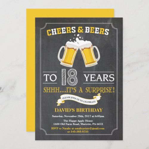 Cheers and Beers 18th Birthday Invitation Card