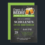 Cheers and Beers 18th Birthday Invitation Card<br><div class="desc">Cheers and Beers 18th Birthday Invitation Card. Adult Birthday. Green. 16th 18th 20th 21st 30th 40th 50th 60th 70th 80th 90th 100th. Any Age. For further customization,  please click the "Customize it" button and use our design tool to modify this template.</div>