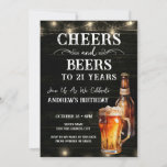 Cheers and Beers 21st Birthday Bar Lights Invitati Invitation<br><div class="desc">Cheers and Beers Birthday Invitations. Easy to personalize. All text is adjustable and easy to change for your own party needs. String lights rustic background elements. Fun Chalkboard swirls and flourishes. Watercolor beer mug. Invitations for him. Bar or backyard BBQ birthday design. Any age,  just change the text.</div>