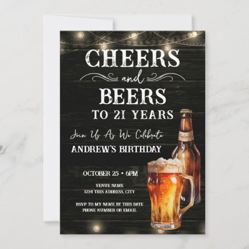 Cheers and Beers 21st Birthday Bar Lights Invitati Invitation