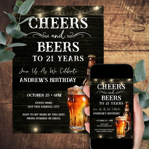 Cheers and Beers 21st Birthday Bar Lights Invitati