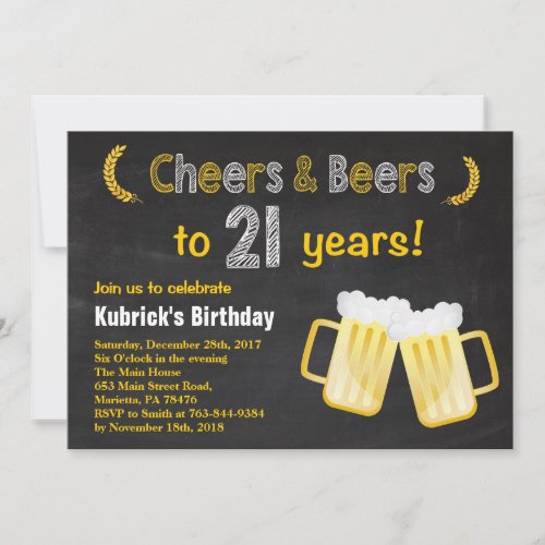 Cheers and Beers 21st Birthday Invitation