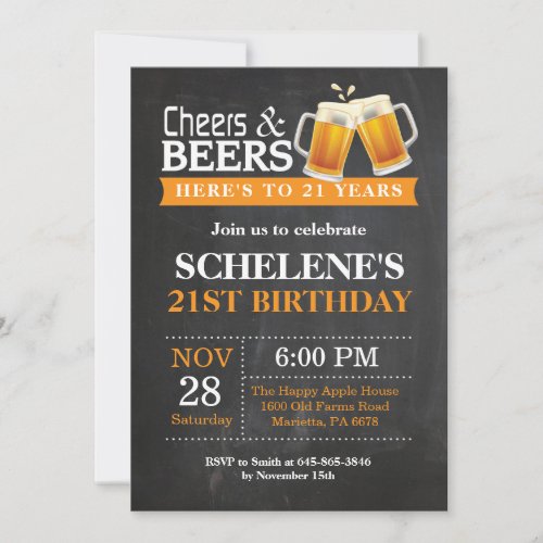 Cheers and Beers 21st Birthday Invitation Card