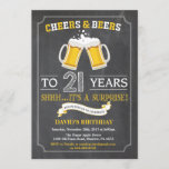 Cheers and Beers 21st Birthday Invitation Card<br><div class="desc">Cheers and Beers 21st Birthday Invitation Card with chalkboard background. For further customization,  please click the "Customize it" button and use our design tool to modify this template.</div>