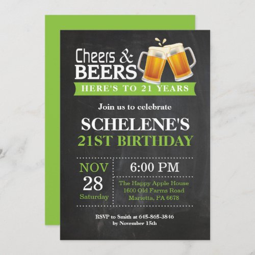 Cheers and Beers 21st Birthday Invitation Card