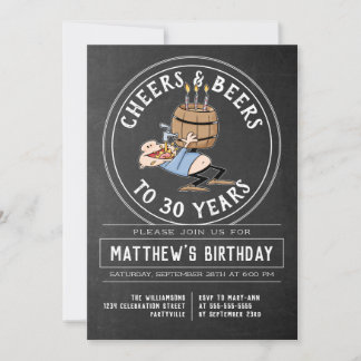 Cheers And Beers 30 Birthday Party Black And White Invitation