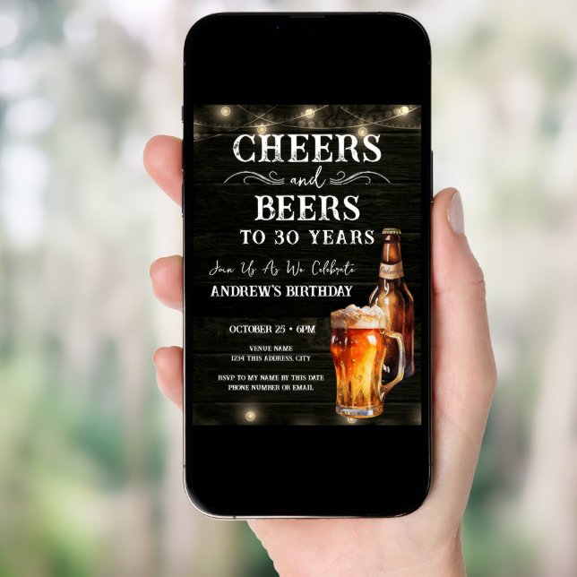 Cheers and Beers 30th Birthday Bar Lights Invitati Invitation (Front Digital)