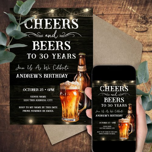 Cheers and Beers 30th Birthday Bar Lights Invitati