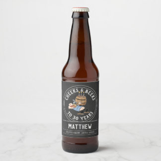 Cheers And Beers 30th Birthday Black And White Beer Bottle Label
